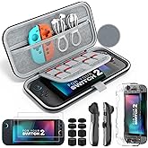 MoKo Switch 2 Accessories Bundle Kit for Nintendo Switch 2 (2025), 14 in 1 Gift Kit with Carrying Case, Protective Cover, Clear TPU Joycon Case, 2x Screen Protectors and 8x Thumb Grip Caps, Gray