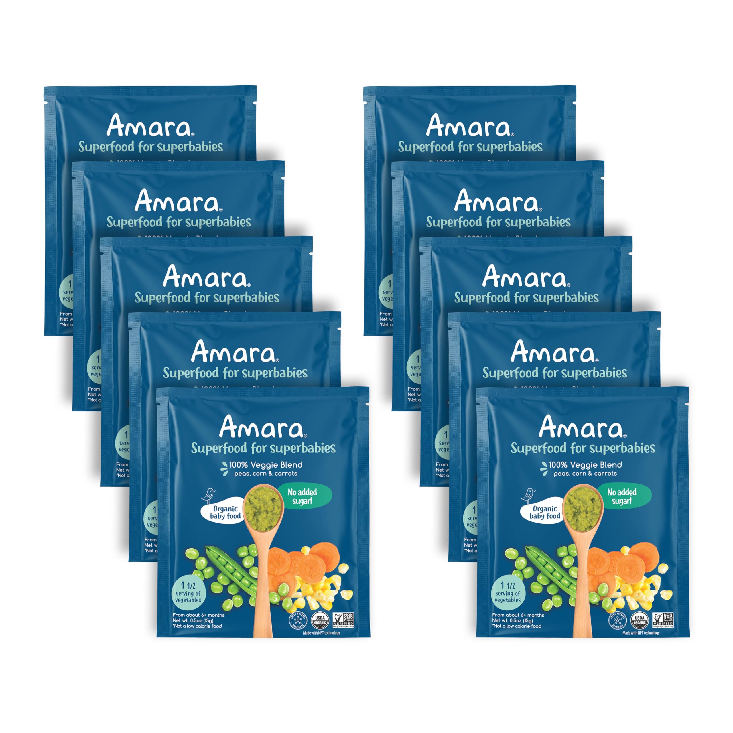Amara Organic Baby Food - Stage 2 - Peas, Corn