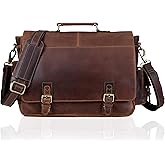 18-Inch Brown Premium Leather Messenger Bag for Men & Women - Briefcase, Camera & Laptop, Crossbaody, Handbag, Shoulder, Travel Bag