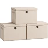 SONGMICS Set of 3 Storage Bins with Lids, 41 Quart Foldable Storage Boxes | Stackable Fabric Cube Organizers with Handles, Odorless PP Sheets, Summer Sand, TINA Collection URFB545LF01
