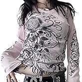 Women Y2k Gothic Shirt Long Sleeve Vintage Graphic Fairy Grunge Slim Fit Tee Topsp Steewear Teen Girls T Shirt