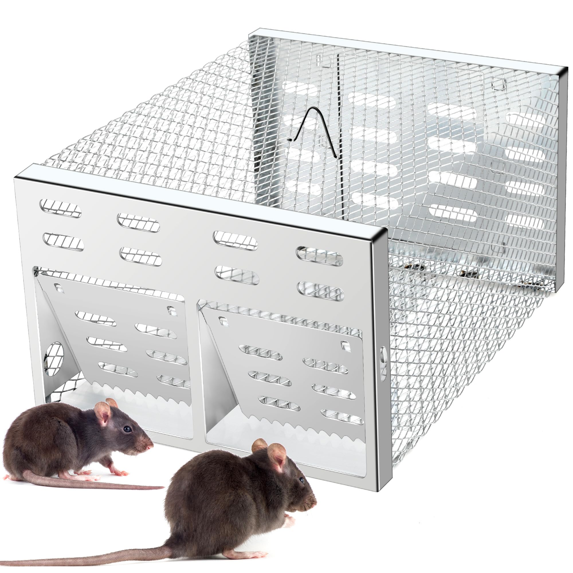 Photo 1 of Humane Rat Trap for Indoor Outdoor - Automatic Continuous Catch Cage with Double One-Way Doors (Grey Humane Rat Trap)