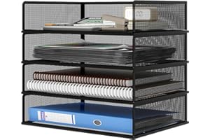Natwind 4 Tier Stackable Paper Trays for Letter Documents, Desktop File Organizers for Office Supplies, Metal Mesh Desk Organ