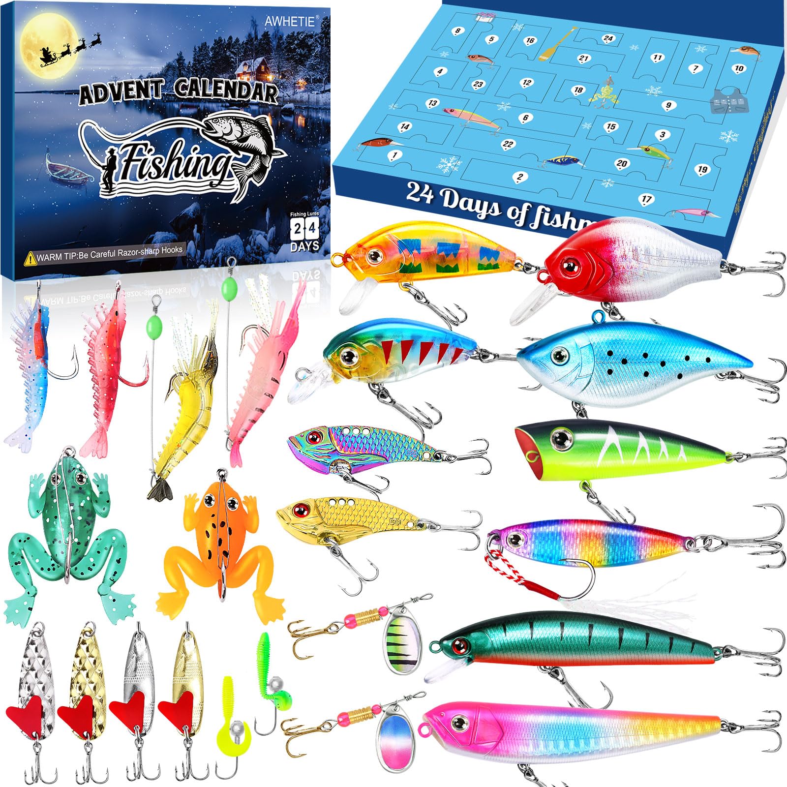 Photo 1 of AWHETIE Fishing Advent Calendar 2025,24 Days Christmas Countdown,Fishing Lure Advent Calendar 2025 Men,Fishing Lures Set for Fisher Men Adult Teens Surprise