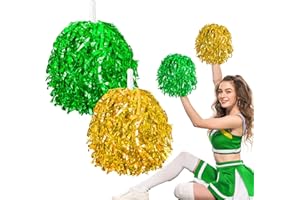 GOSODENY 2 PCS Cheerleading Pom Poms Vibrant and Fun Colorful Balls Cheerleading Costume Accessories Party Dance Sports(Gold Green Metallic)