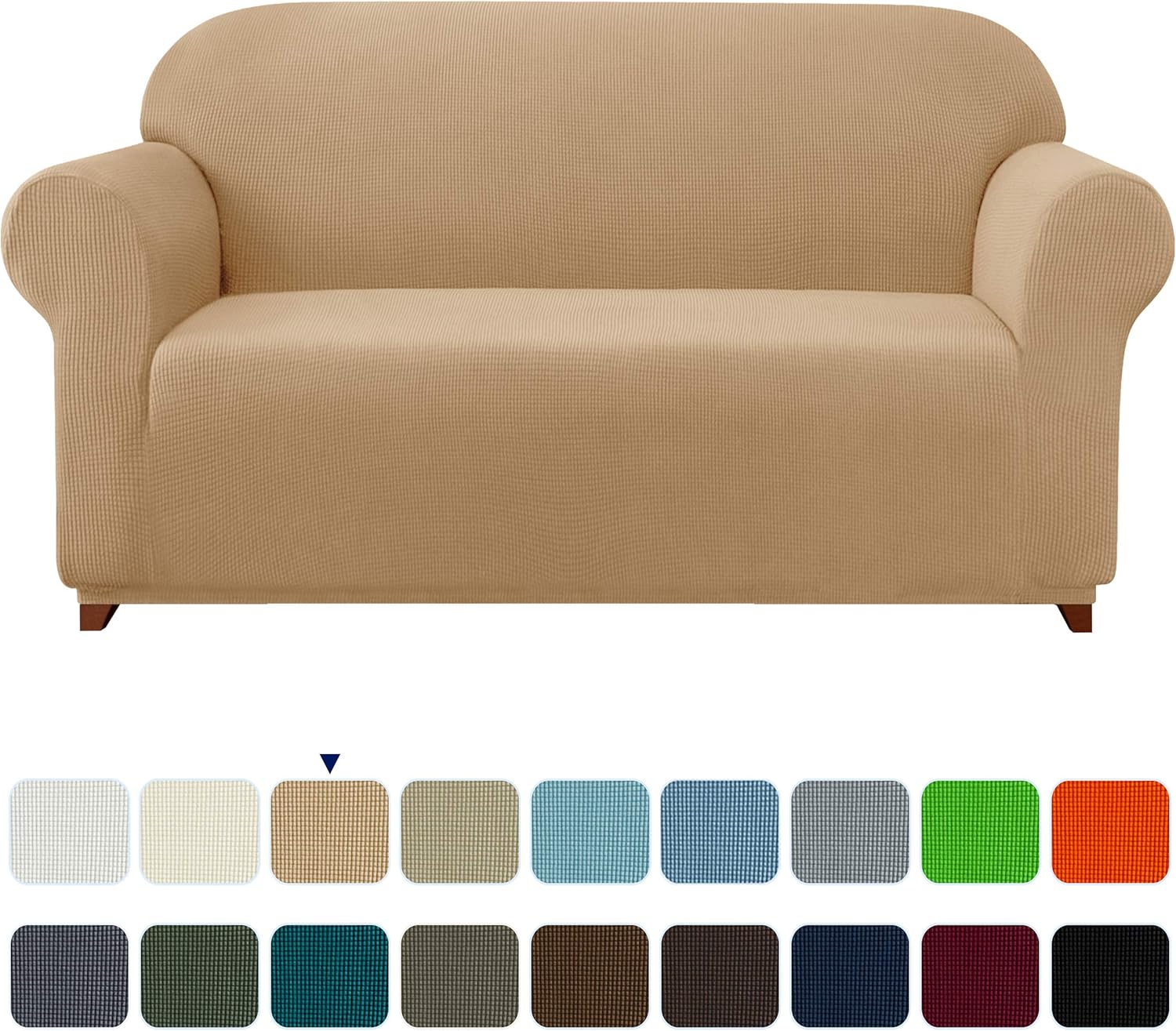 subrtex Stretch Sofa Cover 1-Piece Couch Slipcover Furniture Protector for Arm Chair Loveseat Coat Soft with Elastic Bottom, Polyester and Spandex Jacquard Fabric Small Checks (Large, Steel Blue): Home & Kitchen