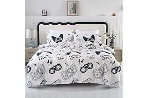 SDIII White Gamer Duvet Cover Twin with 2 Pillowcases, Not Including Comforter Inside, Zipper Closure and Corner Ties, for Boys Girls Kids and Teens