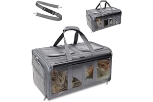 GJEASE Cat Carrier for 2 Cats,Large Double-Compartment Pet Carrier for 2 Pets,Multiple Cat Carrier for Up to 35 LBS,Super Ventilated Design,Ideal for Traveling/Hiking/Camping