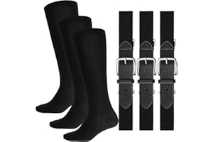 SATINIOR 3 Pairs of Baseball Socks 3 Belts Combo Youth Adult Baseball Softball Belt Socks Combo Set