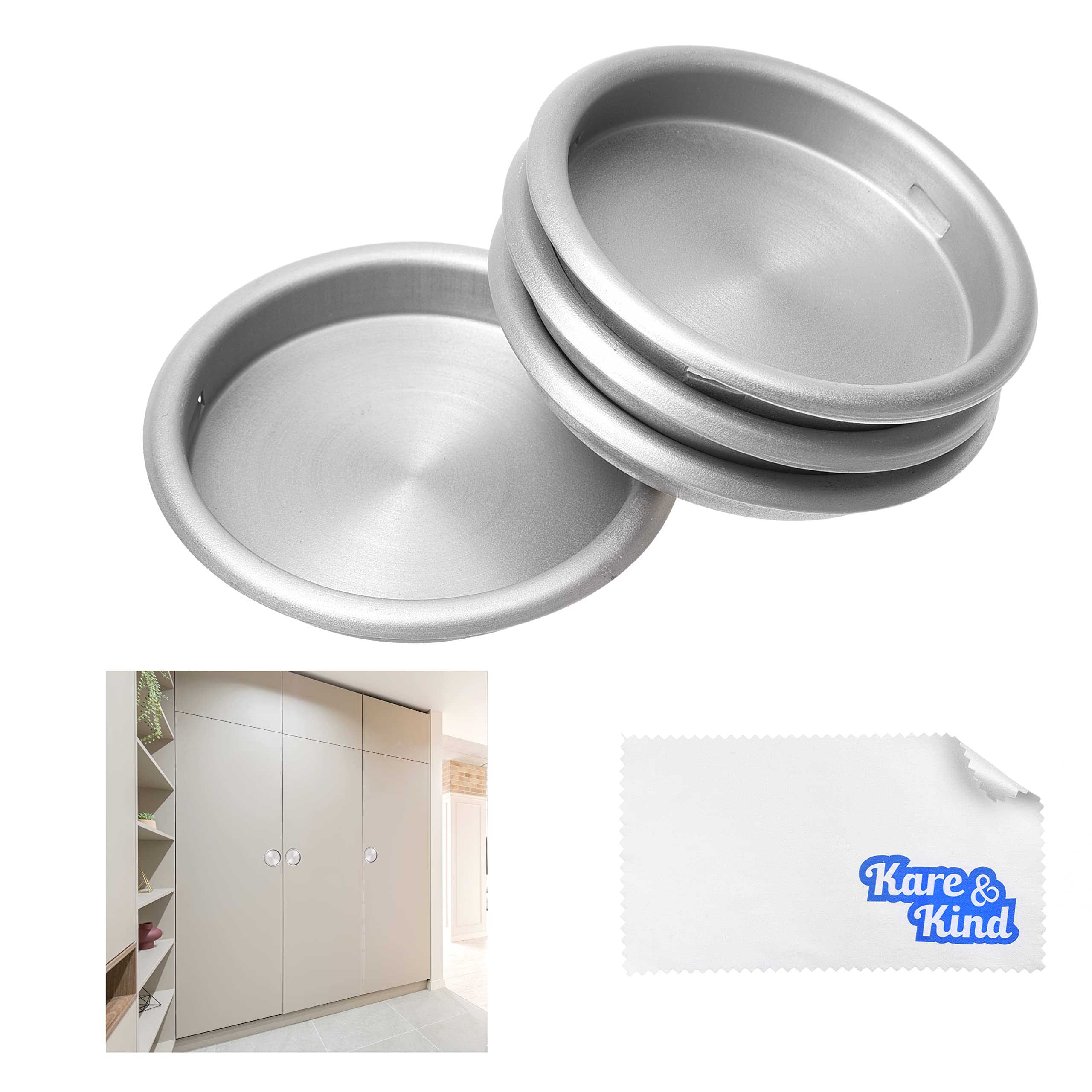 Kare & Kind 4X Round Closet Door Pulls (Nickel) - Steel Mortise Cup Pulls Easy Snap-in Installation - Sliding, by-Pass Closet Doors, Barn Doors - Fits 2-1/8" Opening Holes - 7/16" Depth