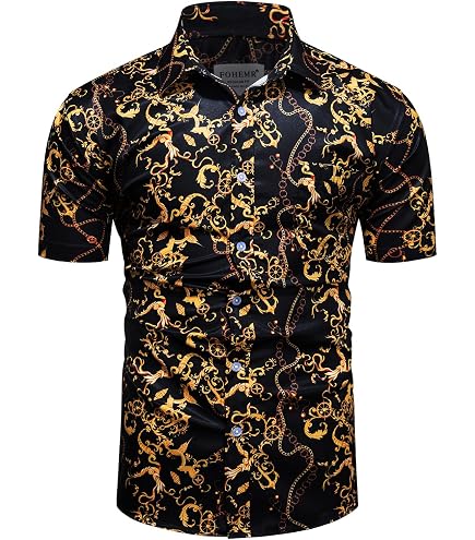 dress shirt semi formal baroque attire for men Barabas Men's See Through Floral Embroidered 6B02 Black Beauty / 6XL making look. trendy and exquisite golden baroque