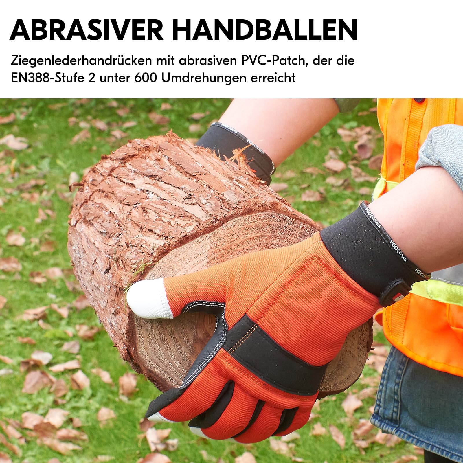 Vgo... 1 Paar EN381-7, Klasse 1, 20m/s, Kettensägenschutzhandschuhe, Schnittschutz, hohe Schnittfestigkeit, Ziegenleder und PVC (GA8912) 5