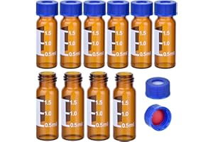 ESHATO 2ML Autosampler Vial, 100 Pack HPLC/GC Vials 9-425 Lab Amber Vials Sample Vial Screw Cap Writing Patch White PTFE and Red Silicone Septa for LC Stamper