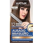Kativa Brazilian Straightening Brunette Kit, 12 Weeks of Home Use Professional Straightening, with Organic Coconut Oil, Açai Oil, and Keratin, for Straighter, Softer and Shinier Dark-Coloured Hair