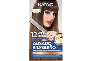 Kativa Brazilian Straightening Brunette Kit, 12 Weeks of Home Use Professional Straightening, with Organic Coconut Oil, Açai Oil, and Keratin, for Straighter, Softer and Shinier Dark-Coloured Hair