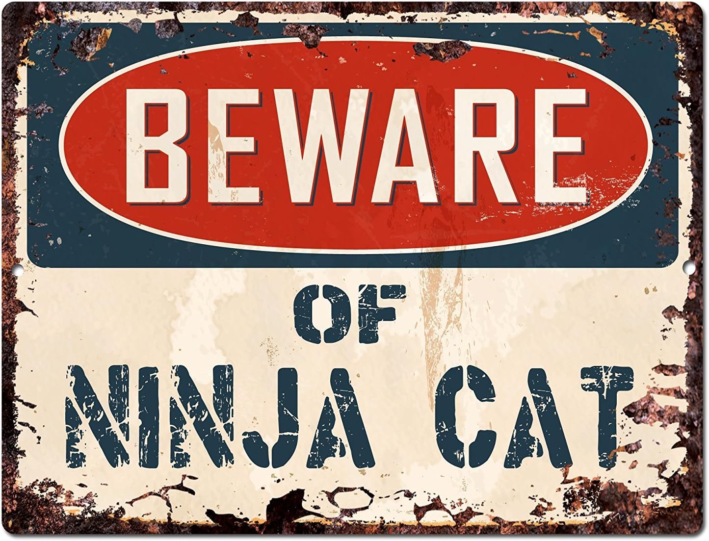 Beware of Ninja CAT Chic Sign Vintage Retro Rustic 9"x 12" Metal Plate Store Home Room Wall Decor Gift