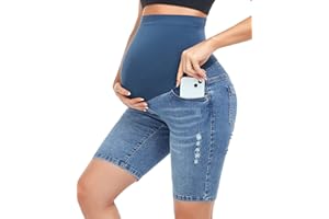 HOFISH Women's Maternity Denim Shorts Over The Belly Stretchy Comfy Jean Shorts Pants Casual Workout Pregnancy Shorts