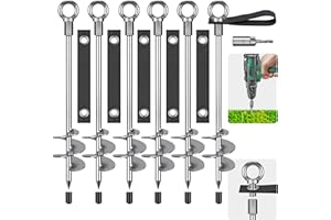 Insaga Fully Welded Ground Trampoline Anchors, 18'' Spiral Mobile Home Anchors, 6pcs Earth Anchor Heavy Duty Shed Anchor Kit with Straps for Securing Swing Sets, Animals, Trees, Tents, Shed, Carport