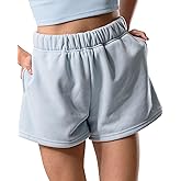 Kamo Fitness CozyTec Sweat Shorts Women High Waisted Lounge Comfy Casual Cotton Shorts with Pockets