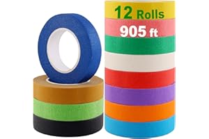 Lot de 12 rouleaux de ruban de masquage coloré, couleurs arc-en-ciel, pour enfants, étiquetage artistique, bricolage, codage 