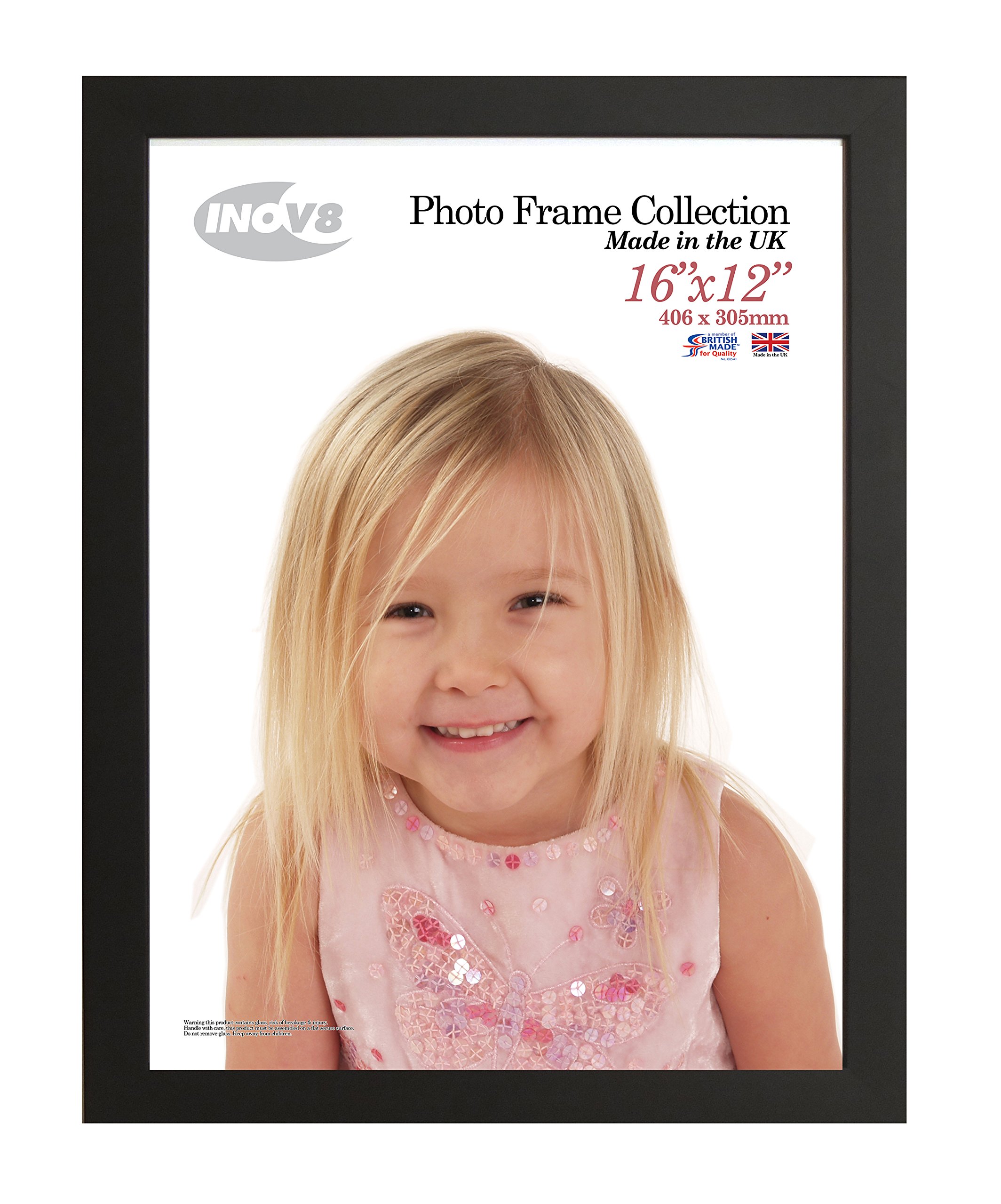 Inov8 British Made Real Wood Picture/Photo Frame 16x12" Inch(41x30cm) - Auckland 20mm Pine Black