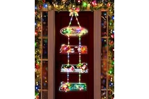 JOEDOES Christmas Door Sign Decorations, 3ft LED Merry Christmas Sign for Front Door Decor, Waterproof Battery Hanging Xmas Lights - Window Wall Decor Lights for Home Indoor Outdoor Xmas Decor - Multicolor
