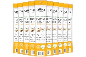 Think Jerky All-Natural Turkey Sticks, Gluten and Sugar Free, No Nitrates, Keto Paleo Friendly High Protein Low Carb Meat Snack - 1.0 oz Sticks, 20 Pack