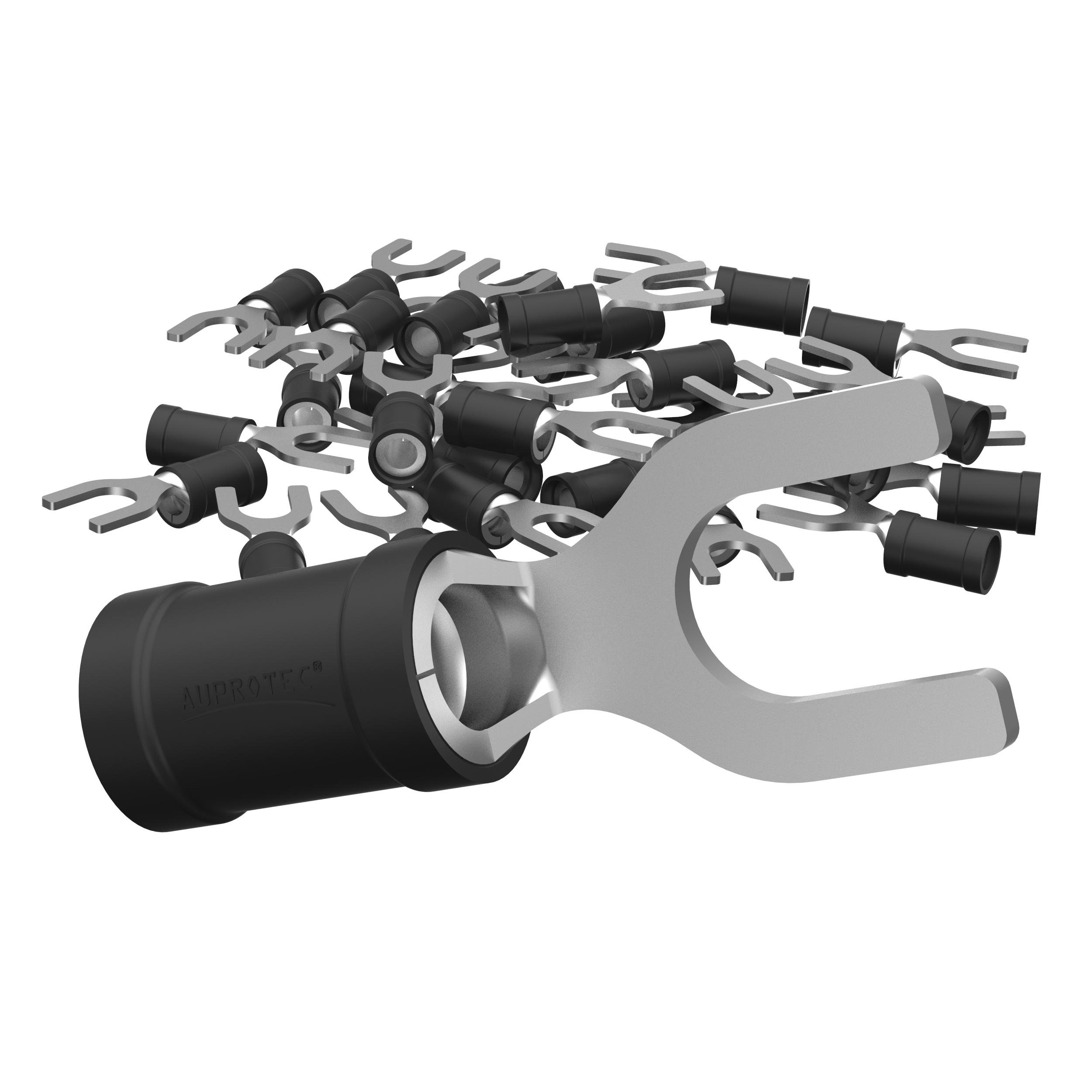 AUPROTEC 100x Fork Connector 2.5-4.0 mm² black AWG 14-12 hole-Ø M4 SV Vinyl semi-insulated Spade Crimp Terminals tinned copper Electrical Connectors