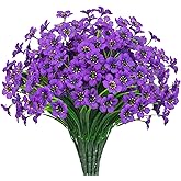 Poolfind Outdoor Artificial Flowers 21 UV Resistant Bundles Fake Flower Plastic Plants Faux Silk Flowers Porch Hanging Garden Porch Window Box Decorating (Purple)