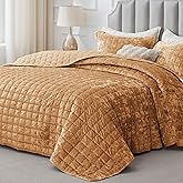 BEDELITE Velvet Quilt Set King Size - Luxury Velvet Comforter Bedding Set 3 Pieces, Soft Cozy Shiny Rusty Burnt Orange Oversized Bedspread Coverlet for All Seasons with 2 Pillow Shams