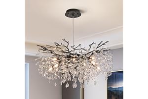 WITKEY Modern Tree Branch Crystal Chandelier Luxury Black Crystal Pendant Lighting 30" Contemporary 10-Light Chandeliers for Dining Room Kitchen Bedroom Living Room