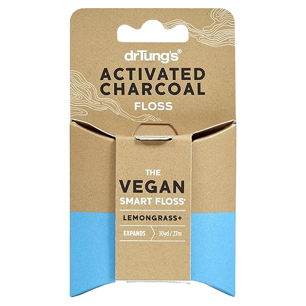 DRTUNG’S VEGAN ACTIVATED CHARCOAL FLOSS – NATURAL DENTAL FLOSS, GENTLE ON GUMS, EXPANDS & STRETCHES, BPA FREE FLOSS – LEMONGRASS FLAVOR (PACK OF 1)