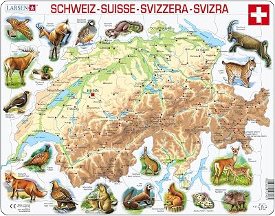 Larsen K51 Switzerland Physical Map Jigsaw Puzzle 75 Pcs Animals Multilingual