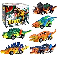 PIIOSER Dinosaur Toys for 3 Year Old Boys - 6 Pack Mini Dino Pull Back Cars with T-Rex, Ideal Gifts for Toddlers 3-8 Year Old