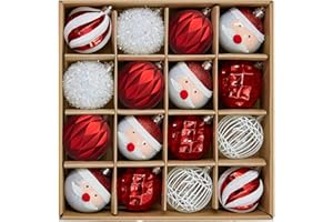 JORNOY Red and White Christmas Ornaments Set, 16ct Shatterproof Christmas Ball Ornaments Bulk for Xmas Decorations - 2.36 inch Plastic Decoative Hanging Ornaments for Xmas Tree Decor (Red & White)