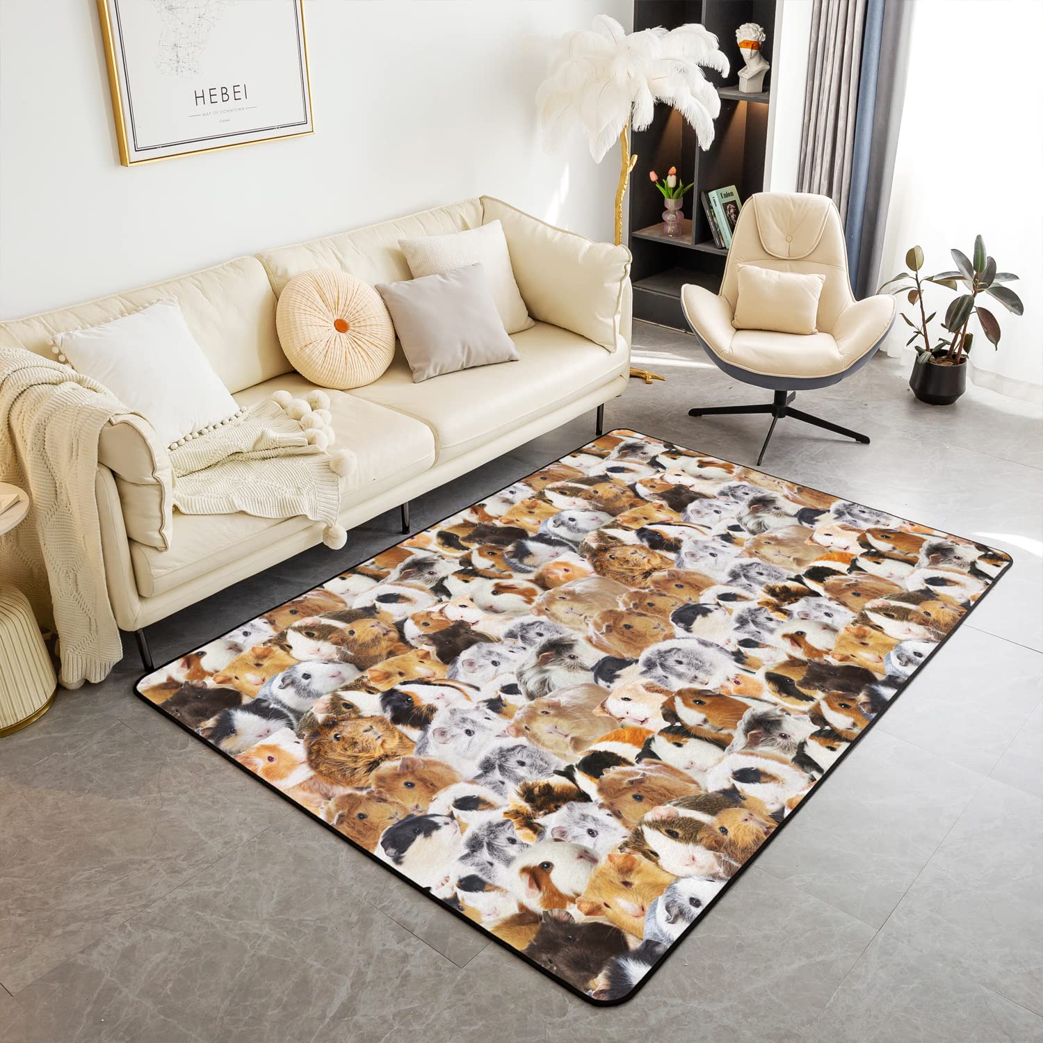 Loussiesd Guinea Pig Area Rug Carpet Mat Decor Extra Soft Cute Cavy Animal Rugs for Living Room Bedroom Room Guinea Pigs Multifunctional Rugs 100 * 150cm