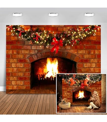 CORFOTO Burning Fireplace Backdrop Fabric 7x5ft Fake Fireplace Picture Firewood Warm Fire Flame Christmas Background For Winter Xmas Photo Props - View #8