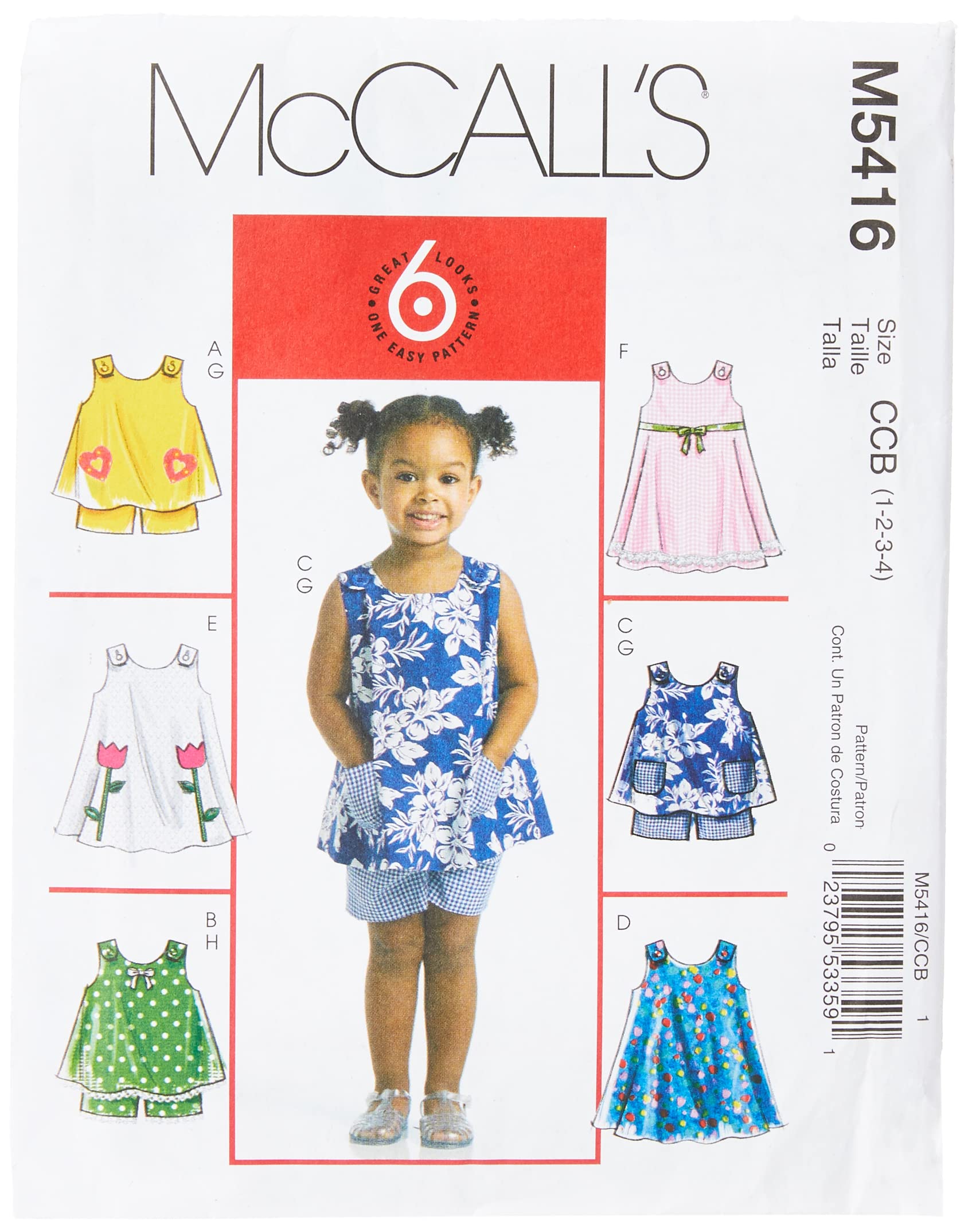 McCall's Patterns M5416 All Sizes Toddlers' Tops, Dresses and Shorts, Pack of 1, White