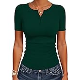 ANRABESS Womens Tops Short Sleeve Henley Shirts 2026 Summer Ribbed Slim Fit Basic Casual Tee Blouse Trendy Spring Clothing