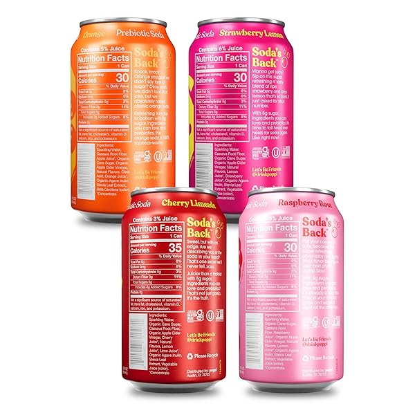 POPPI SPARKLING PREBIOTIC SODA BEVERAGE WITH APPLE CIDER VINEGAR, SELTZER WATER AND FRUIT JUICE, SHORT LIST VARIETY PACK, 12 FL OZ, PACK OF 12, PACKAGING MAY VARY