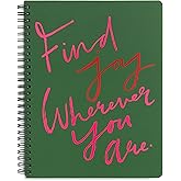 ban.do Green Rough Draft Mini Spiral Notebook with Saying, 9" x 7" with Pockets and 160 Lined Pages, Find Joy
