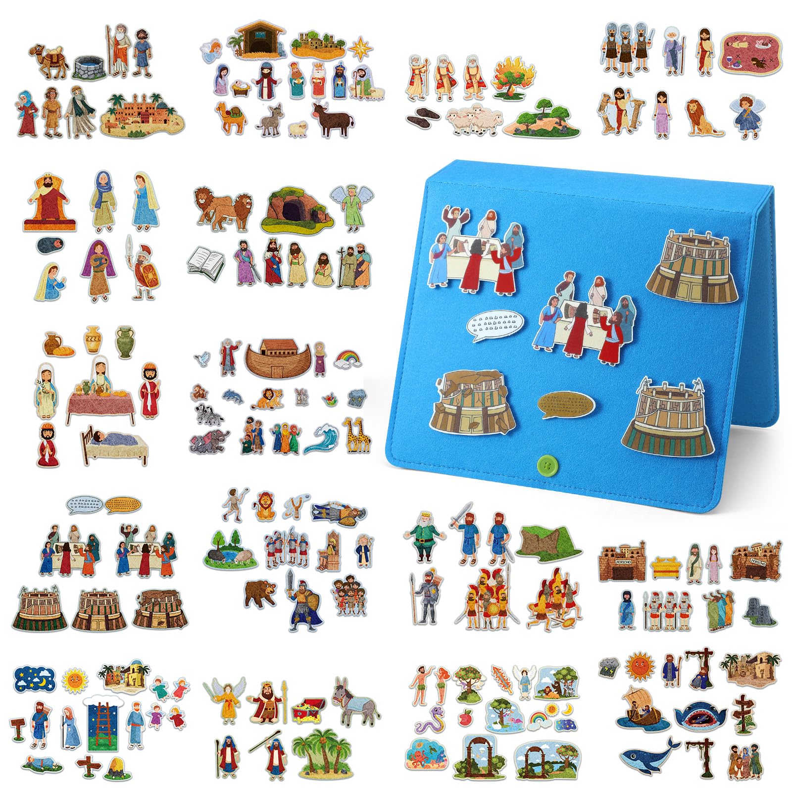 Photo 1 of 16 Pack Felt Board Story Sets Flannel Felt Story Board Pieces with a Multi Functional Pieces Storage Binder and 16 Pcs Pocket for Activities Time(Bible Stories)
