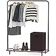 Simple Houseware Clothing Rack with Industrial Pipe and Bottom Shelves, Bronze