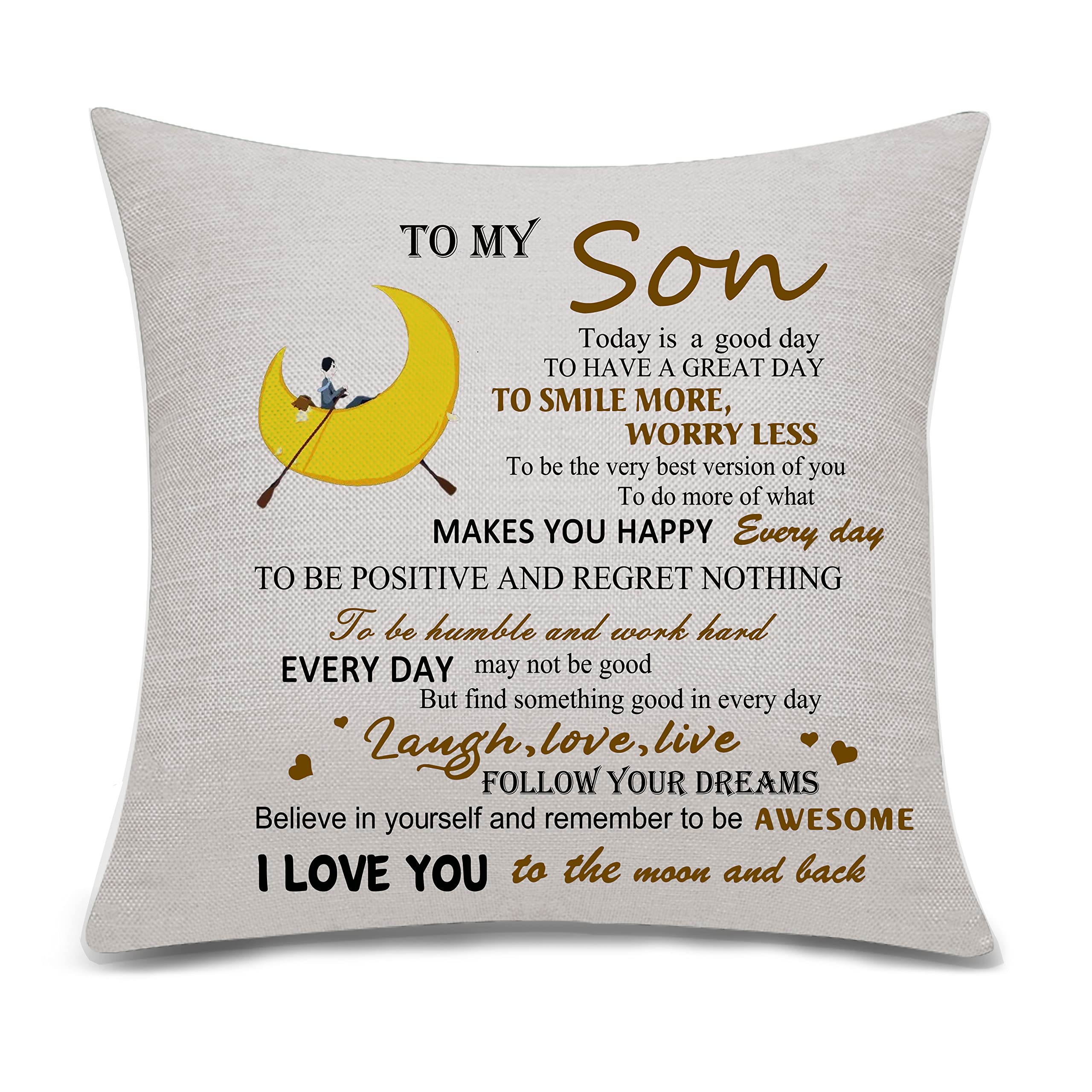 Bacmaxom To My Son Pillow Cover Cushion Cover Son Gifts from Dad Mum Thanksgiving Birthday Gifts (212)