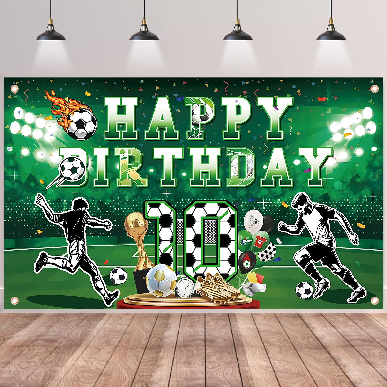 Football Birthday Backdrop for Boys - 10th Birthday Decorations with Hanging Rope, 180x110cm Soccer Party Banner for birthday banner — image 1