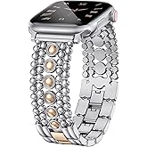 Minyee Compatible with Apple Watch Band 42/46/38/40/41/44/45/49mm Women, Dressy Pretty Stainless Steel Metal Strap Fancy Studded Designer Link Bracelet for iWatch Series 11 10 9 8 7 6 5 4 SE/Ultra 3