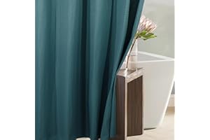 POPKOZZI Teal Green Waffle Shower Curtain: Turquoise Heavy Duty Textured Fabric Shower Curtains for Bathroom - 256 GSM Water Repellent Washable Thick Polyester Cloth Bath Curtain - 72x72