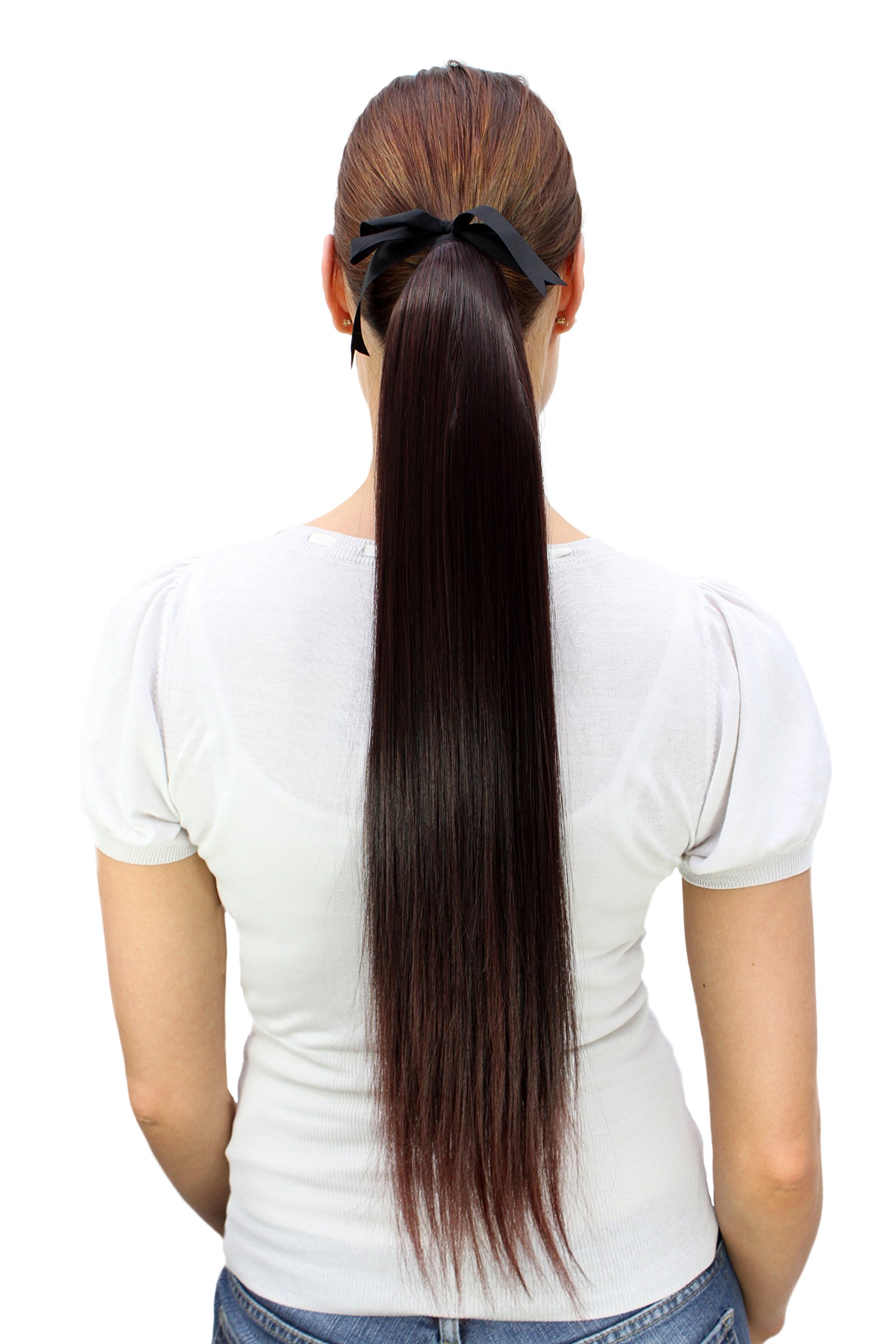 WIG ME UP Hairpiece Ponytail (Comb & Ribbon wrap-Around System) Extension Pigtail Very Long (23 inches) Straight Brown Mahogany C9429-2T33