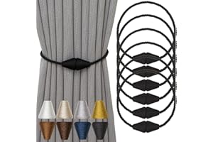 Contoeey Magnetic Curtain Tiebacks 6 Pack Outdoor Rope Curtain Tie Backs Decorative Window Treatment Holdbacks for Home Decorative Curtain, Black
