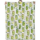 Zeleda Cute Pickle Jar and Lemon Blanket,Fresh Kitchen Cottage Style Flannel Throw for Food Lovers,Home Cooks, Teens as Gifts,Cozy Soft Blankets for Bedroom,Dorm,Picnic,Decorative Throws,50x60 Inch